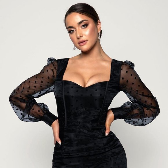 Meshki Gracelyn Polkadot Puff Sleeve Mini Dress - Black - Size Small (S) - Picture 3 of 3